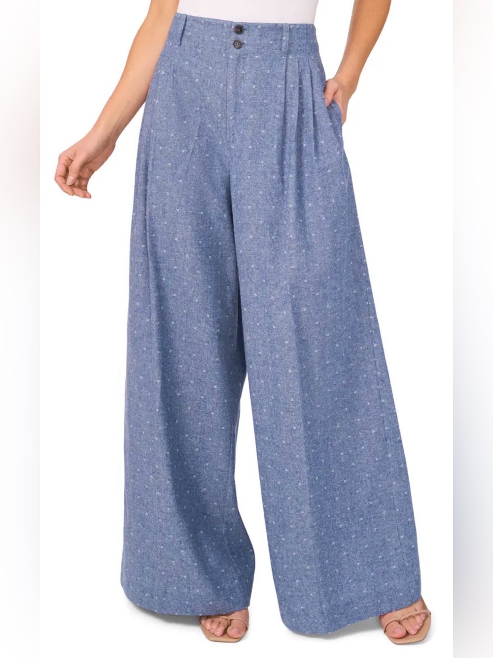 Ce-Ce Wide-Leg Chambray Chinos - Blue size 4 Resortwear
